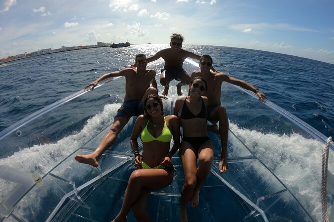 Shore Excursion: Clear Boat Ride, Snorkel & Drinks - Clear glass-bottom boat views over Cozumel waters